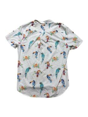 Chubbies Friday Shirt Large White Tropical Parrot Bird Button Up Stretch